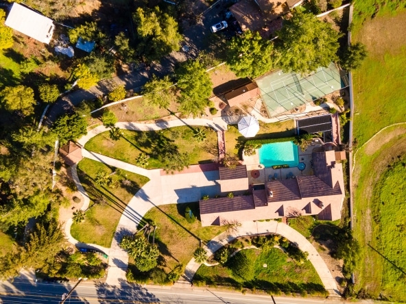 house property compound expanded view from the sky view in 24592 Mulholland Highway